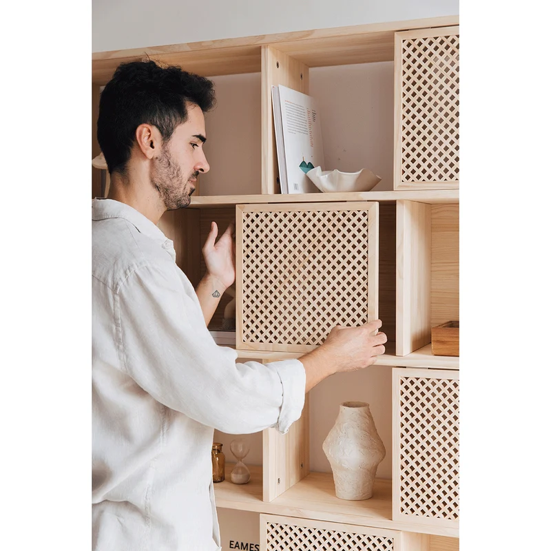 Bookcase Blava of pine with 5 or 10 doors 160 cm