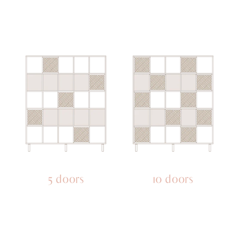 Bookcase Blava of pine with 5 or 10 doors 160 cm