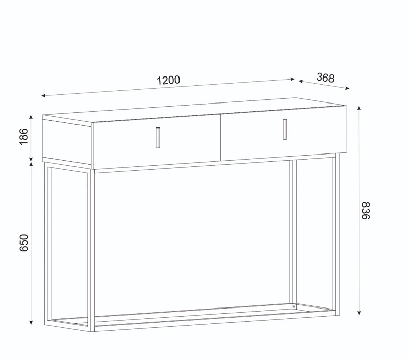 Console d’entrée CORDOUE – Bois & Acier – 2 tiroirs - 120cm