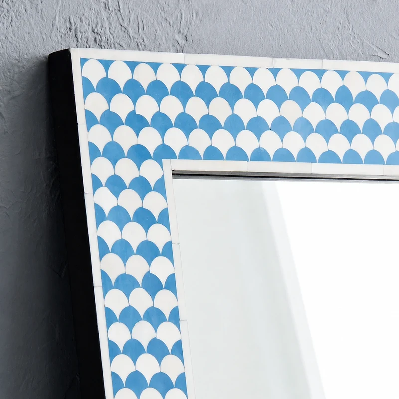Drop Bone Inlay Square Wall Mirror Blue