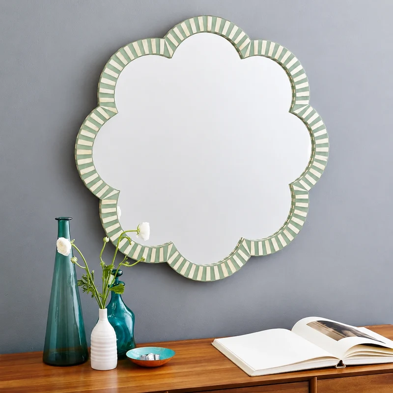 Green Bone Inlay Flower Mirror