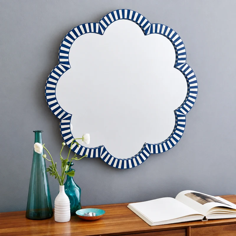 Blue Bone Inlay Flower Mirror