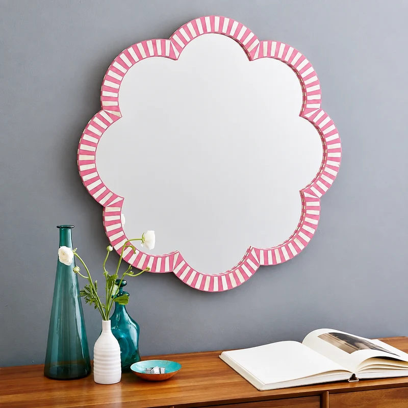 Pink Bone Inlay Flower Mirror