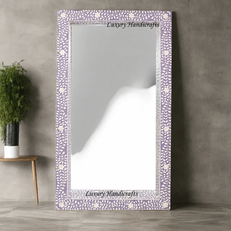 Lilac Bone Inlay Floral Floor Mirror