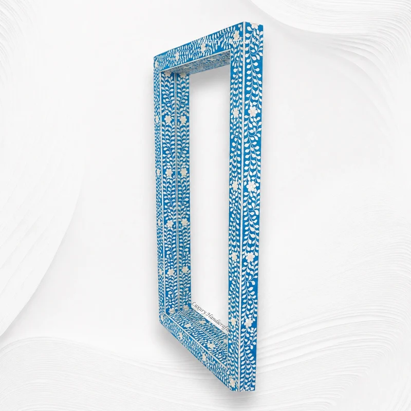 Blue Bone Inlay Floral Floor Mirror