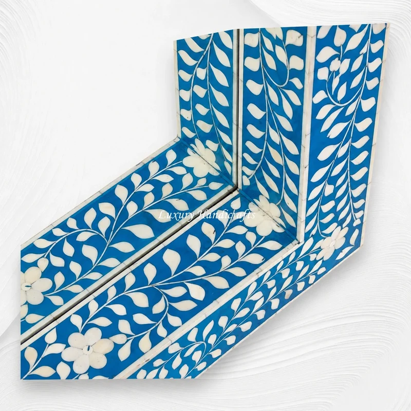 Blue Bone Inlay Floral Floor Mirror