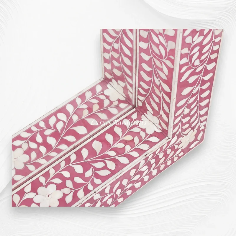 Pink Bone Inlay Floral Floor Mirror