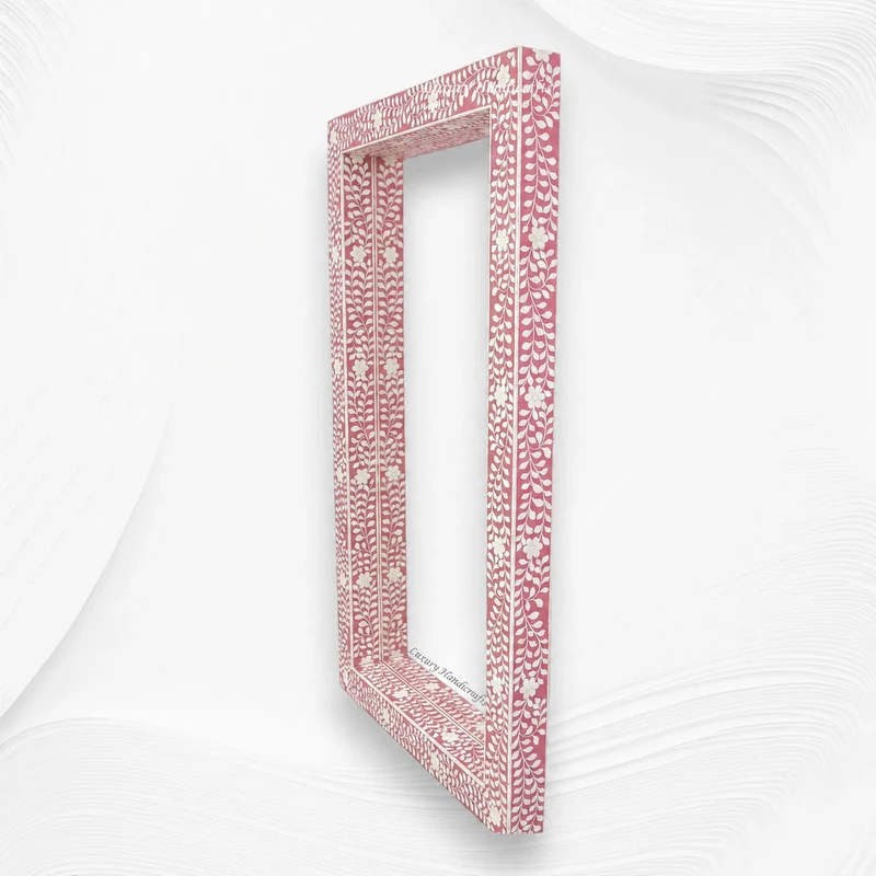 Pink Bone Inlay Floral Floor Mirror