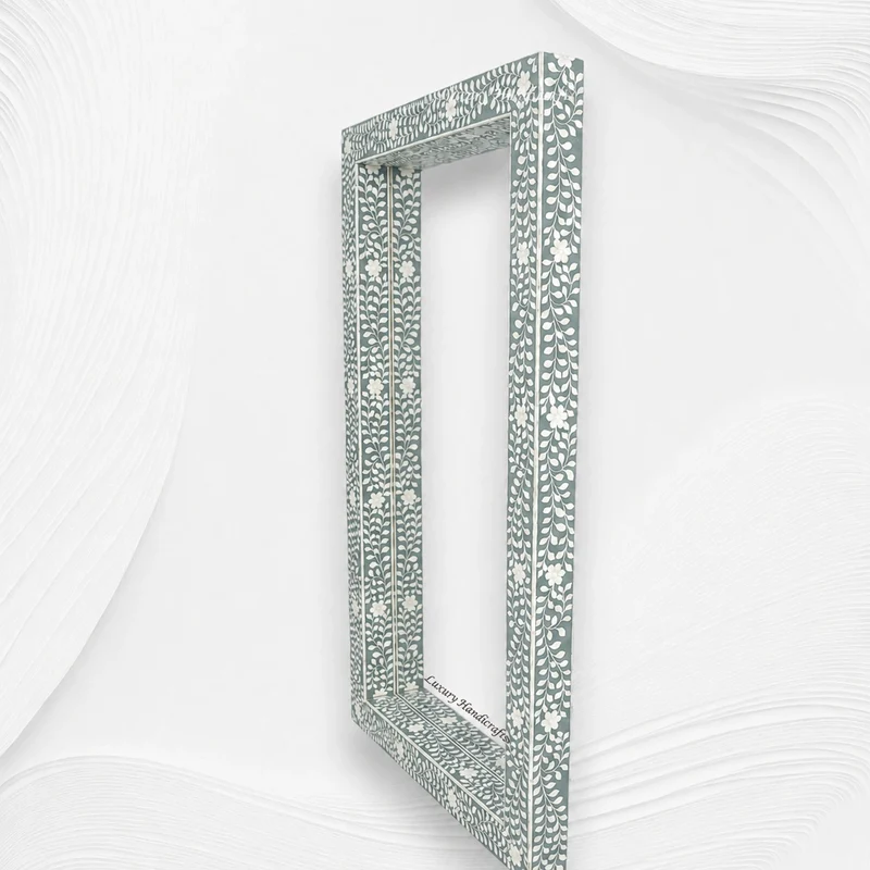 Green Bone Inlay Floral Floor Mirror