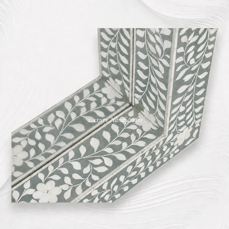 Green Bone Inlay Floral Floor Mirror