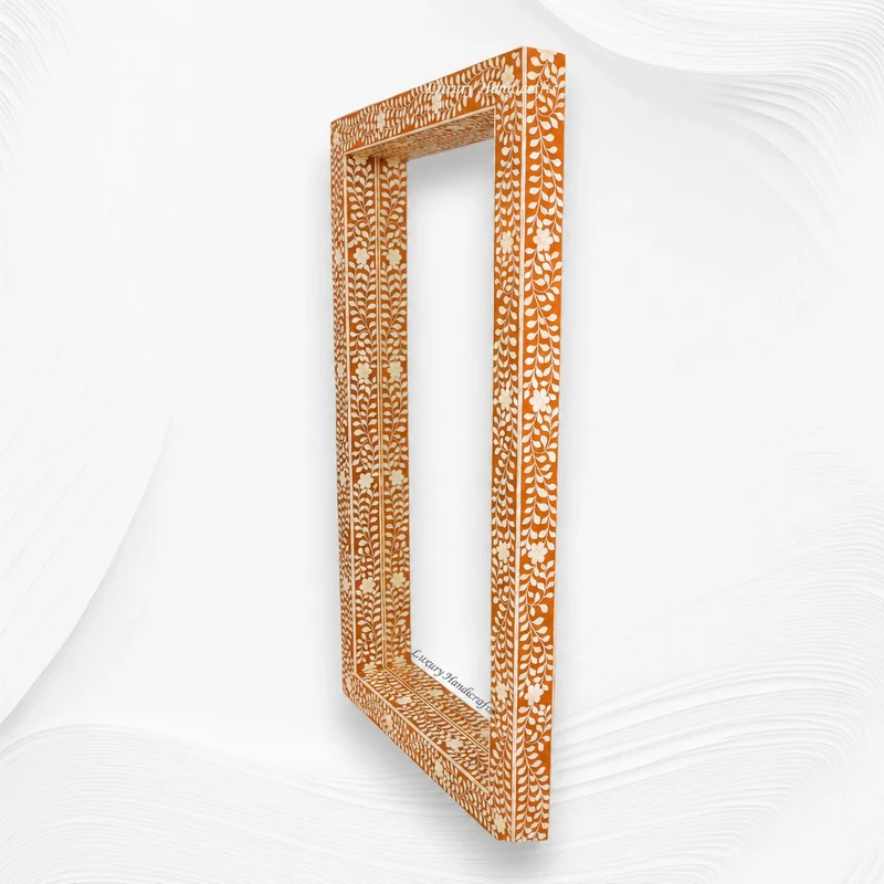 Orange Bone Inlay Floral Floor Mirror