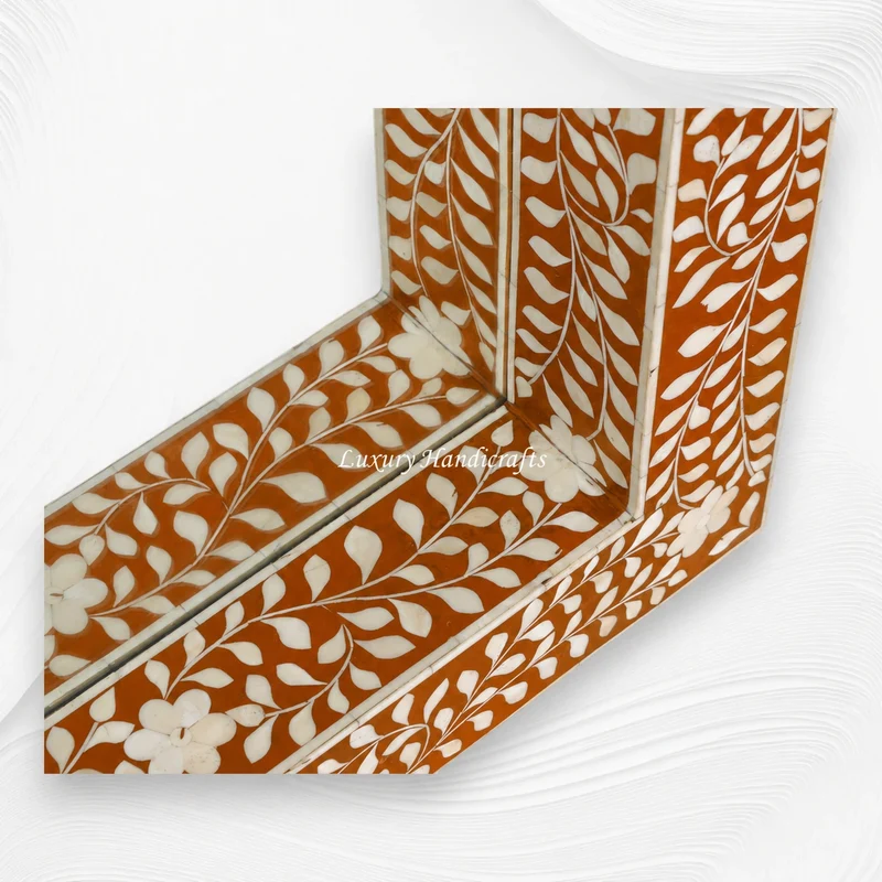 Orange Bone Inlay Floral Floor Mirror