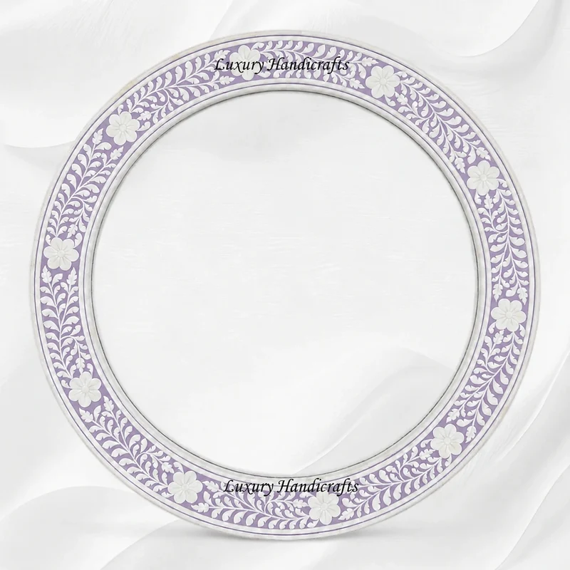 Lilac Floral Embossed Bone Inlay Round Mirror