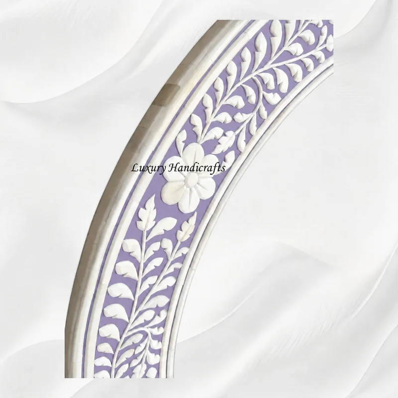 Lilac Floral Embossed Bone Inlay Round Mirror