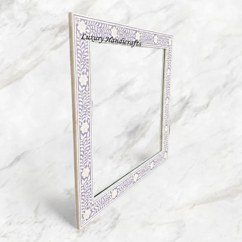 Embossed Bone Inlay Floral Mirror Lilac