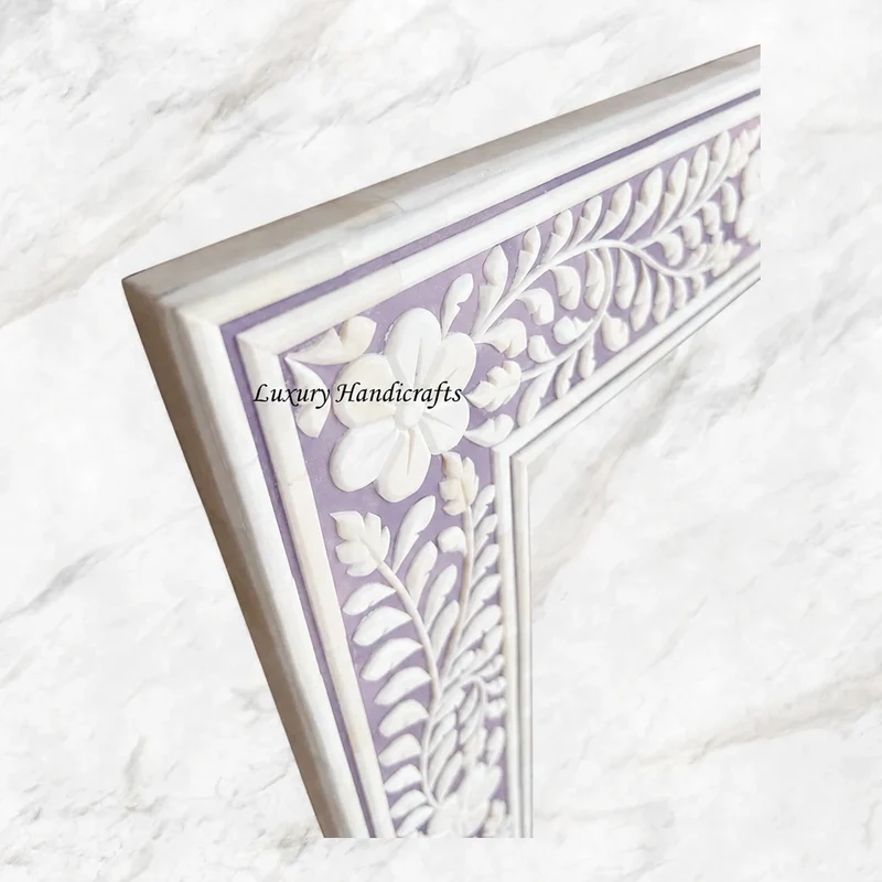 Embossed Bone Inlay Floral Mirror Lilac