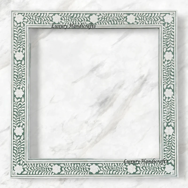 Embossed Bone Inlay Floral Mirror Green
