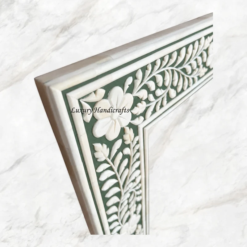 Embossed Bone Inlay Floral Mirror Green