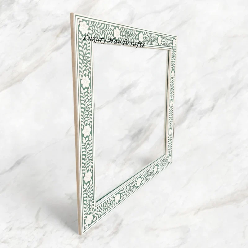 Embossed Bone Inlay Floral Mirror Green