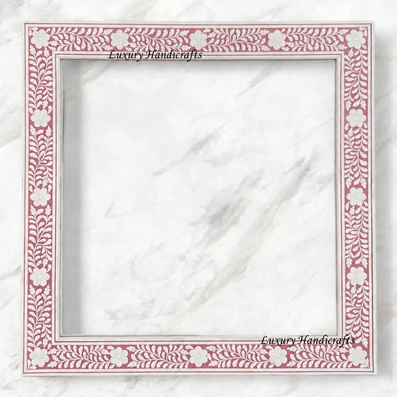 Embossed Bone Inlay Floral Mirror Pink