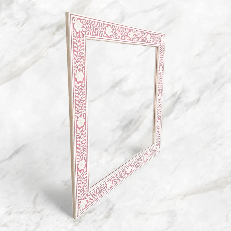 Embossed Bone Inlay Floral Mirror Pink
