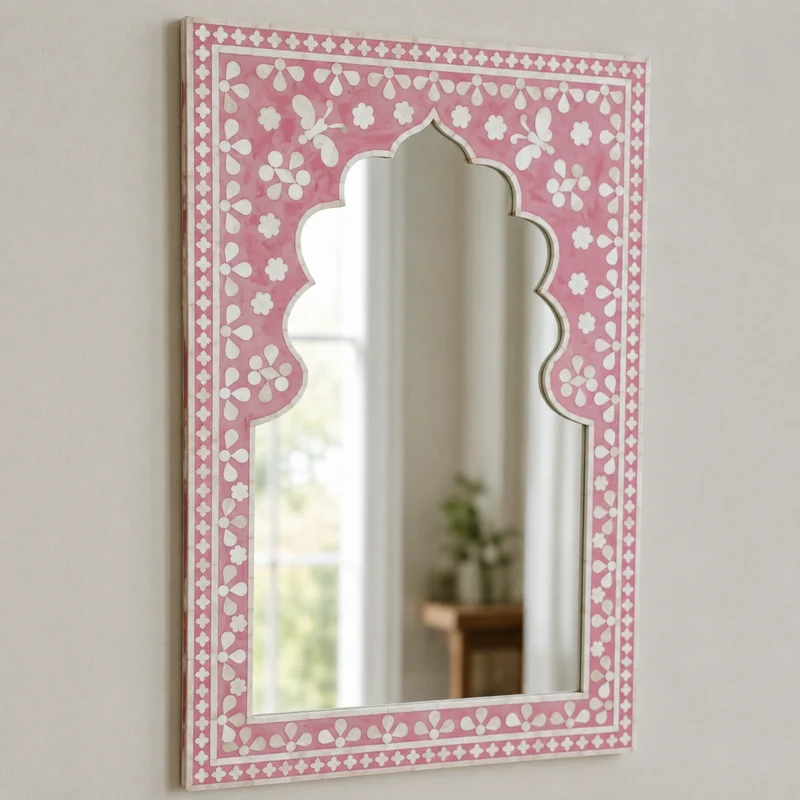 Butterfly Bone Inlay Mirror Pink