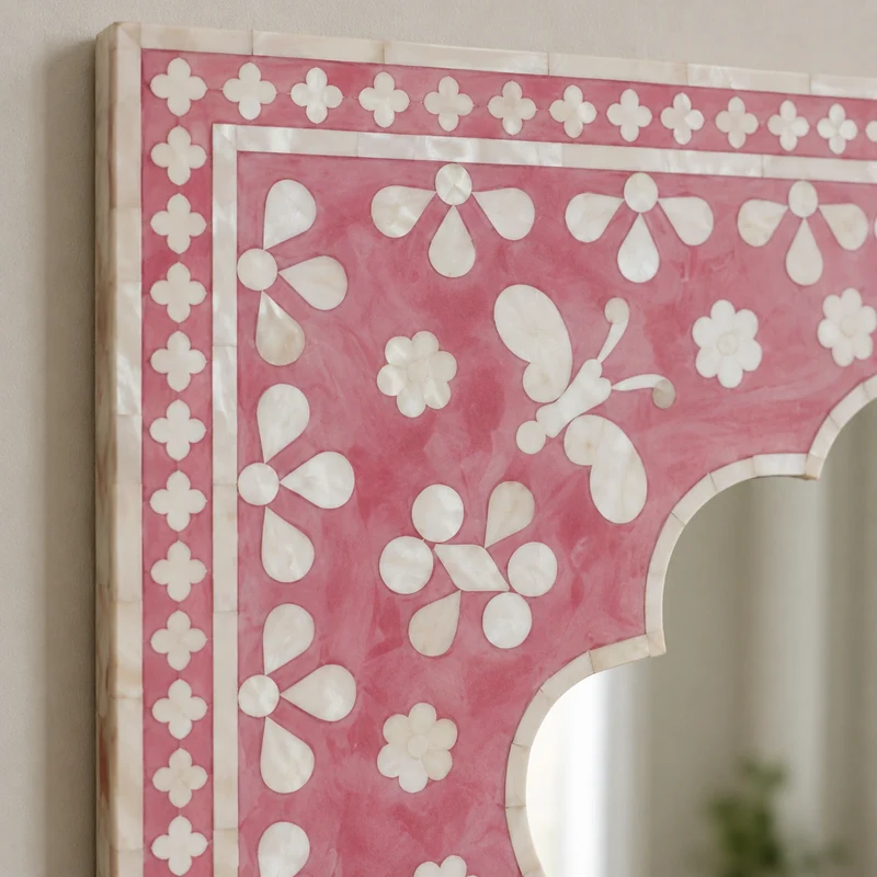 Butterfly Bone Inlay Mirror Pink