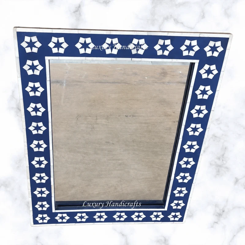 Indigo Blue Bone Inlay Zahra Mirror