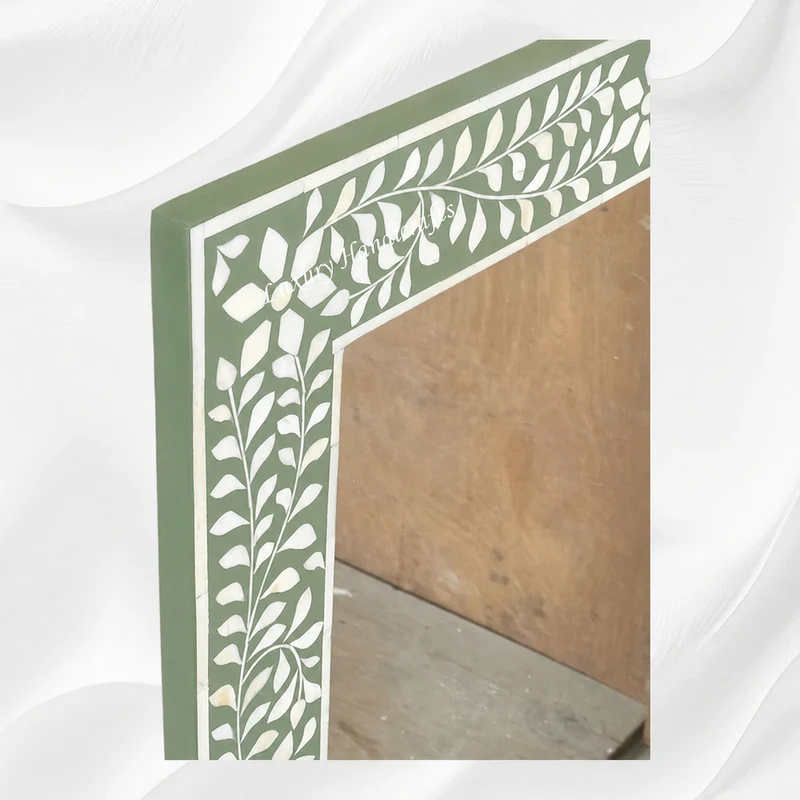 Green Bone Inlay Floral Rectangle Mirror