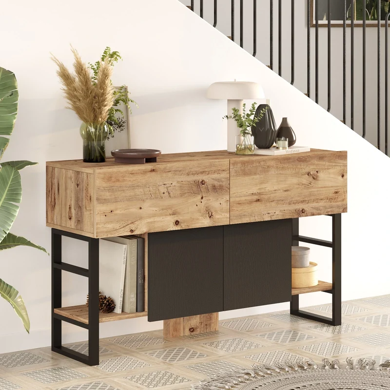 Console JUNO Bois & Acier - Design Industriel 140x43 cm