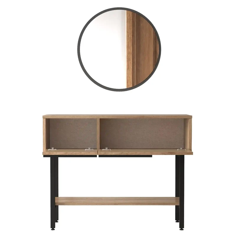 Console d’entrée CYRIUS bois clair avec miroir | 100x30 cm | Style scandinave design