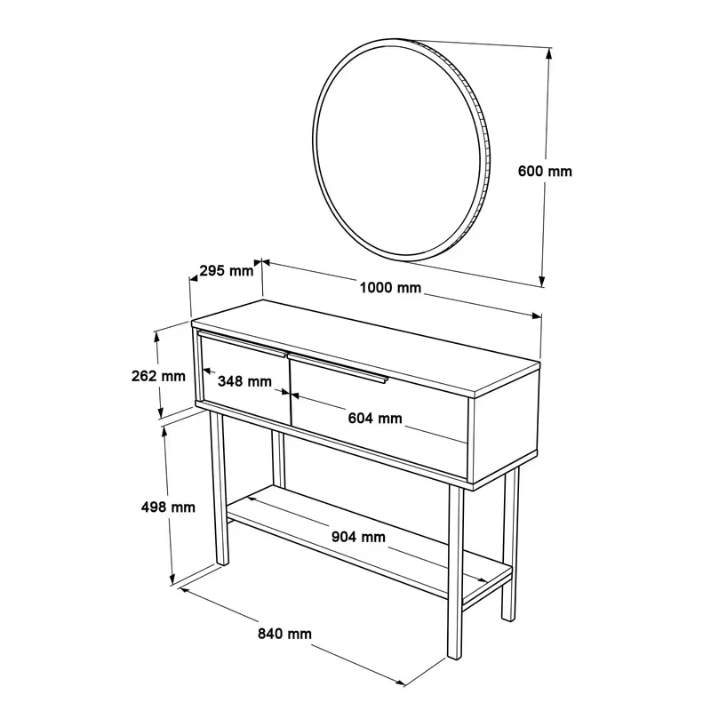 Console CYRIUS blanche avec miroir - Meuble d’entrée moderne avec rangement et miroir inclus