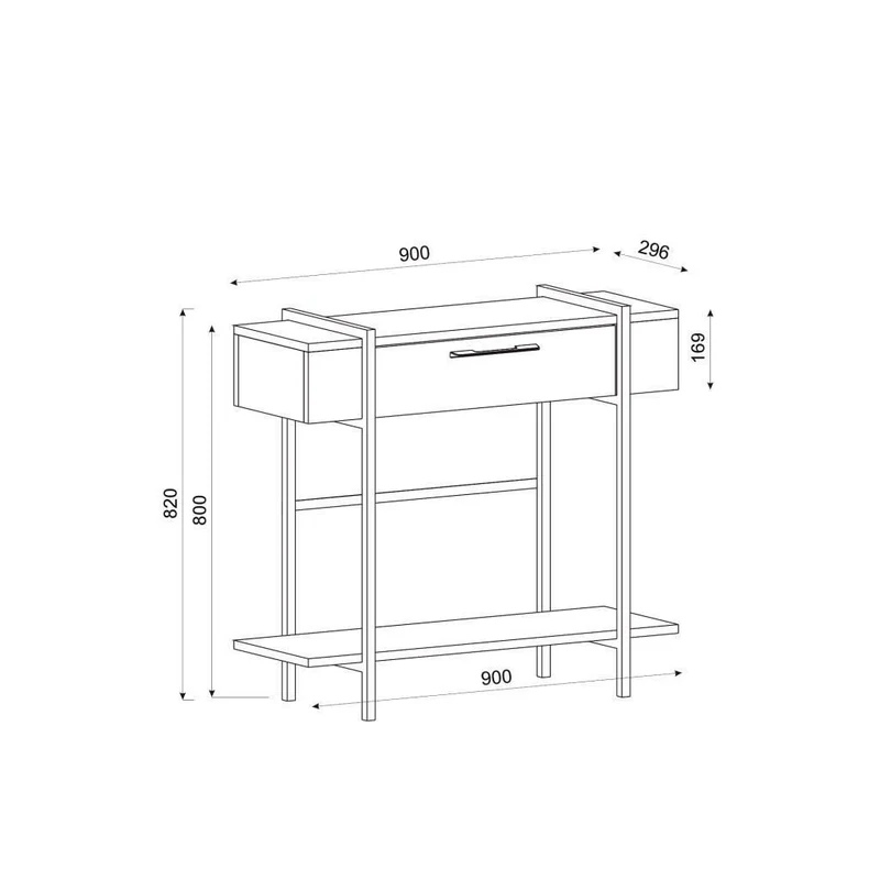Console ANDORRE Bois & Métal Noir – Petite Console d’Entrée avec Placard et Étagère