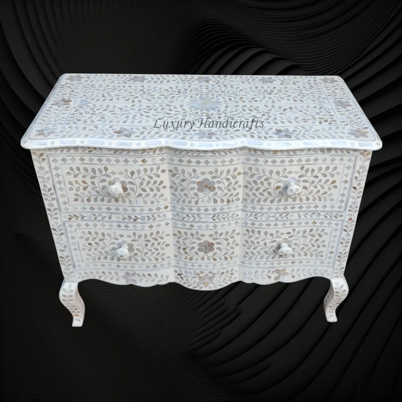 Estelle Mother of Pearl Inlay Curved Dresser Ivory