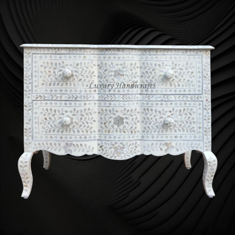 Estelle Mother of Pearl Inlay Curved Dresser Ivory