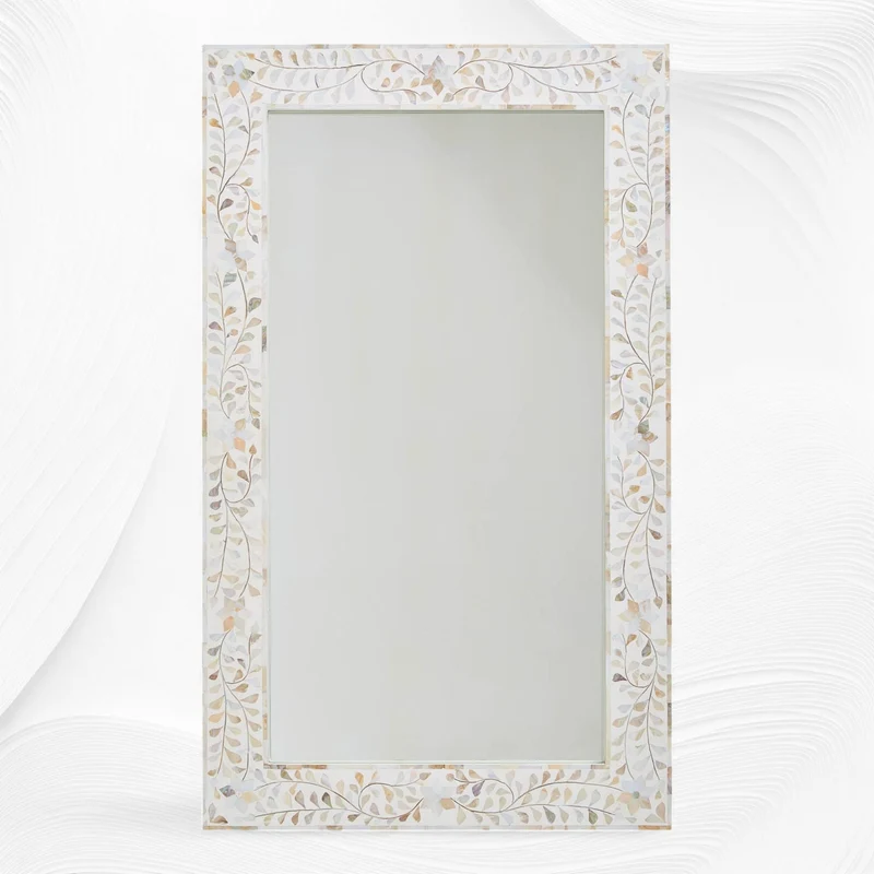 White Mother Of Pearl Inlay Mirror Floral
