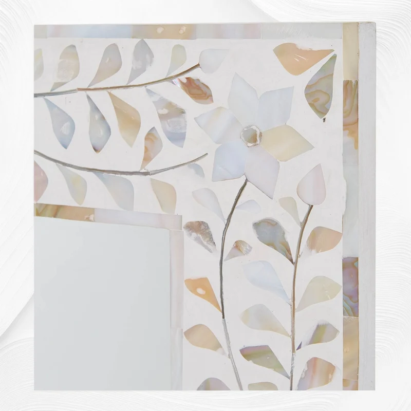 White Mother Of Pearl Inlay Mirror Floral
