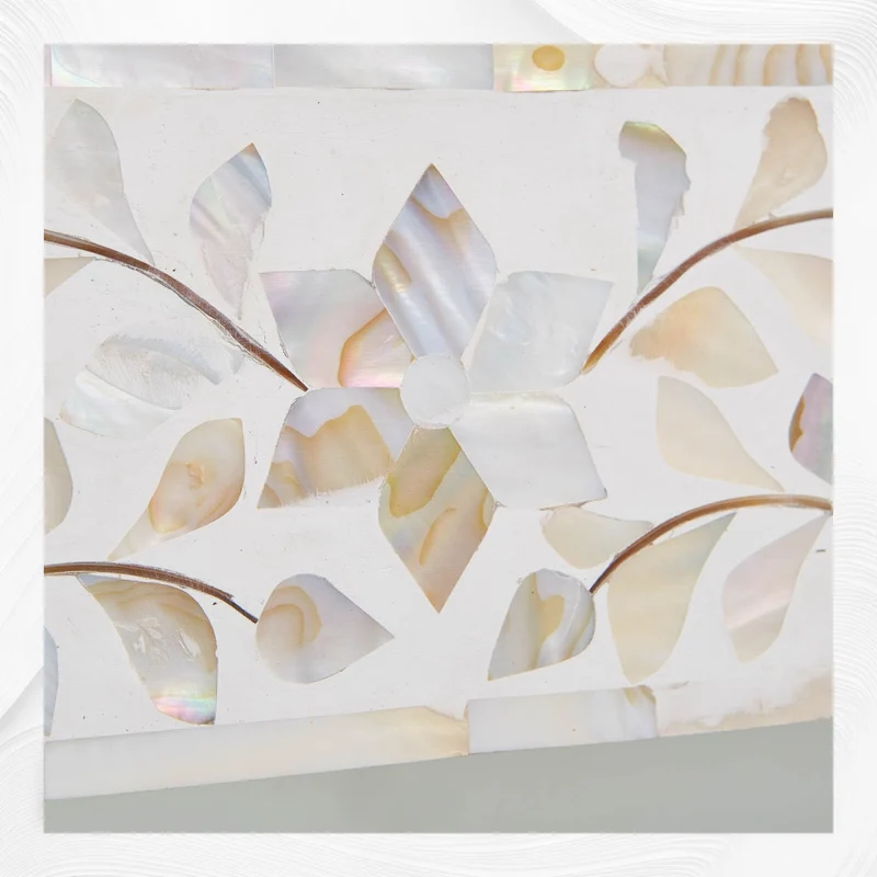 White Mother Of Pearl Inlay Mirror Floral