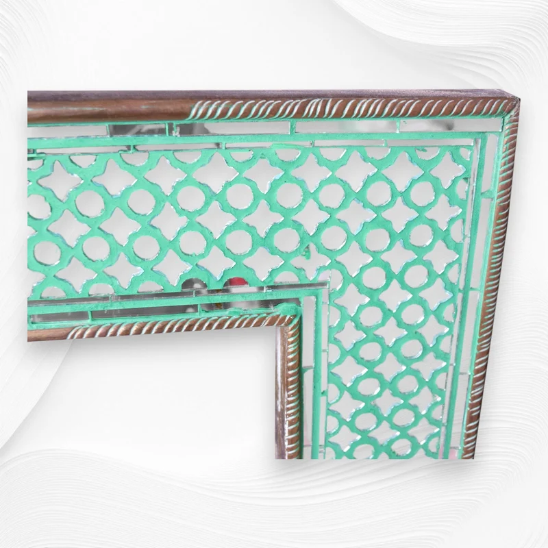 Thikri Glass Inlay Mirror Green With Brass Work