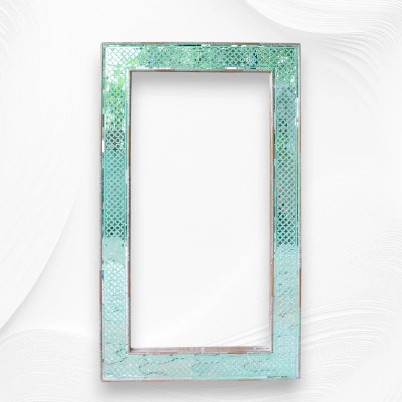 Thikri Glass Inlay Mirror Green With Brass Work