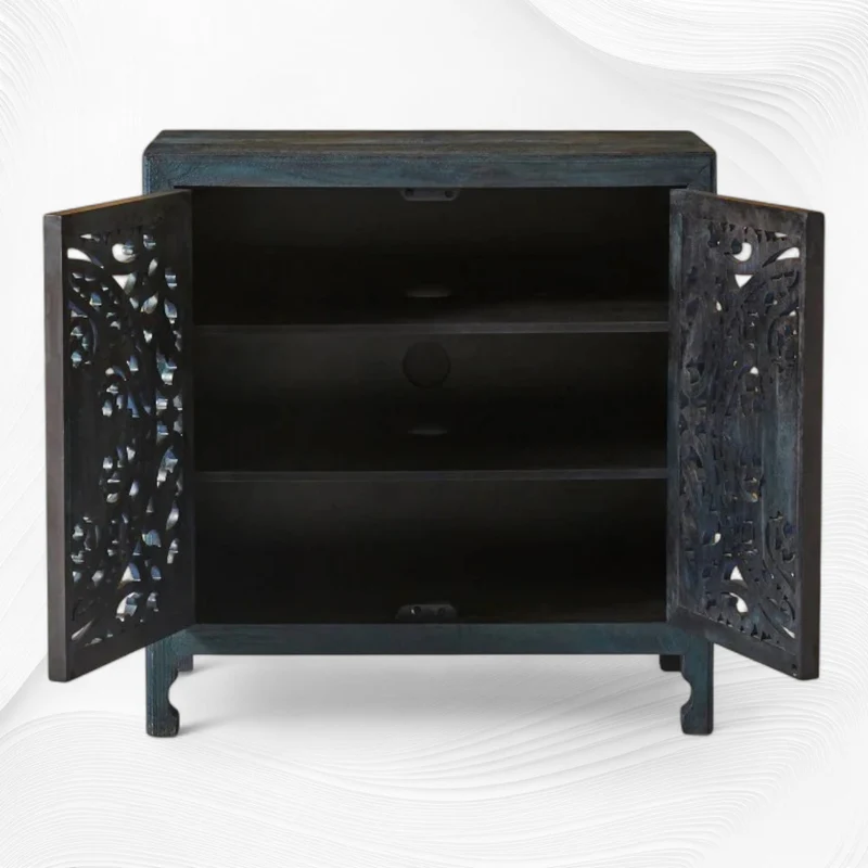 Handcarved Lombok Entryway Cabinet Indigo Blue
