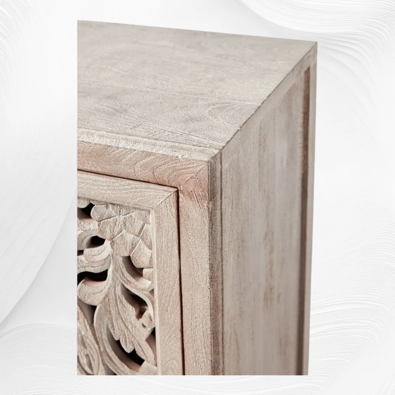 Handcarved Lombok Entryway Cabinet White Wash