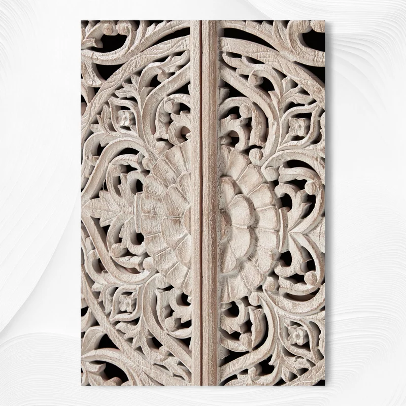 Handcarved Lombok Entryway Cabinet White Wash