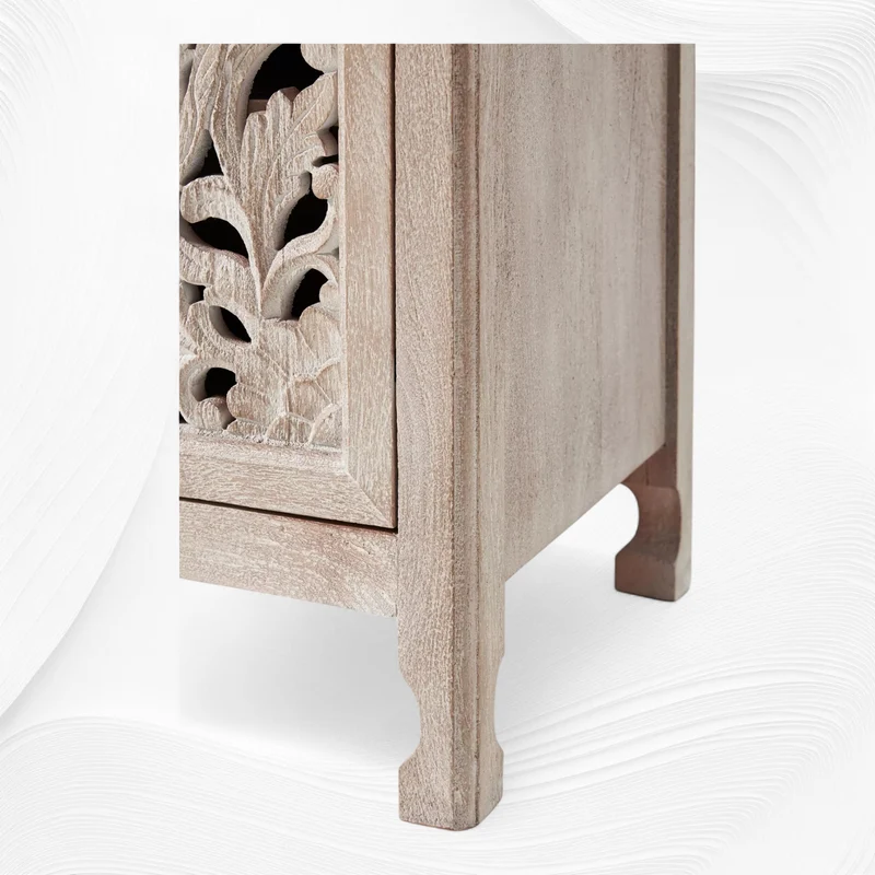 Handcarved Lombok Entryway Cabinet White Wash