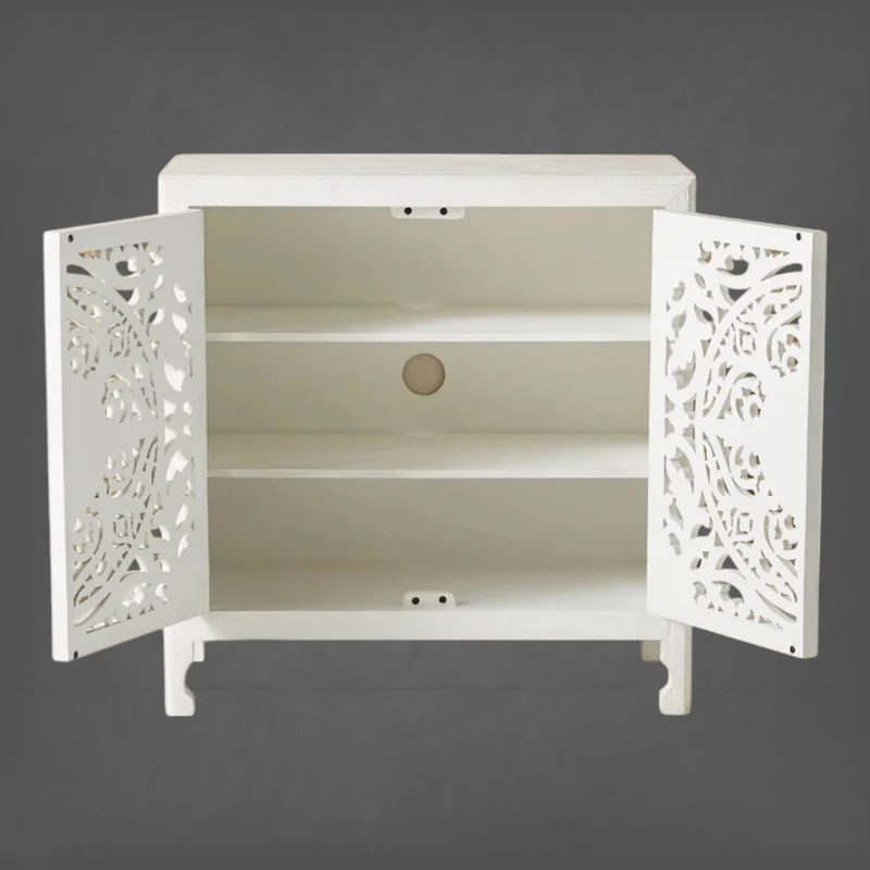 Handcarved Lombok Entryway Cabinet White