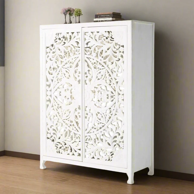 Lombok Handcarved 2 Door Wardrobe White