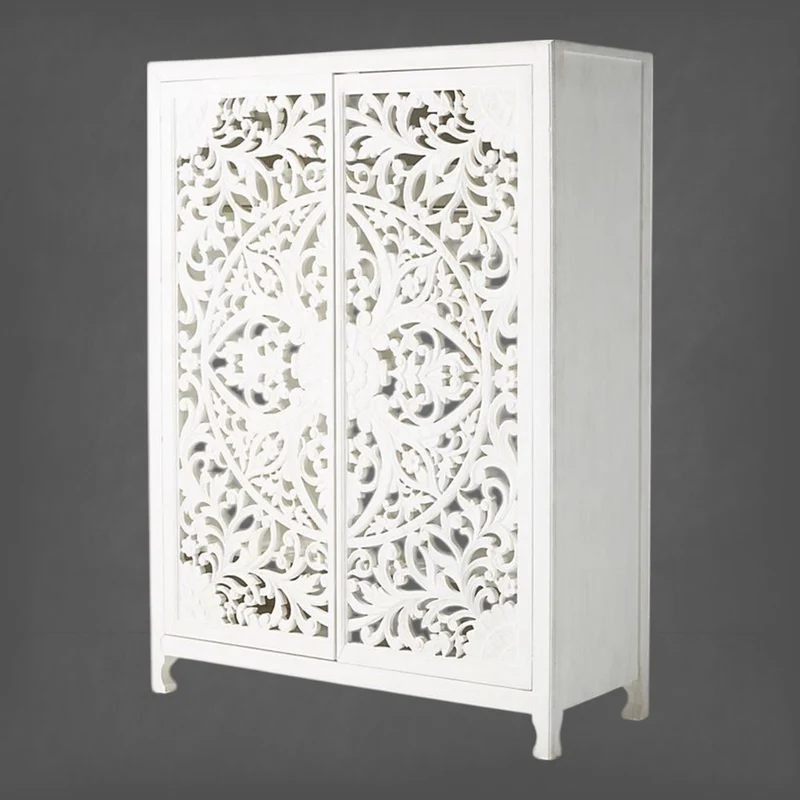 Lombok Handcarved 2 Door Wardrobe White