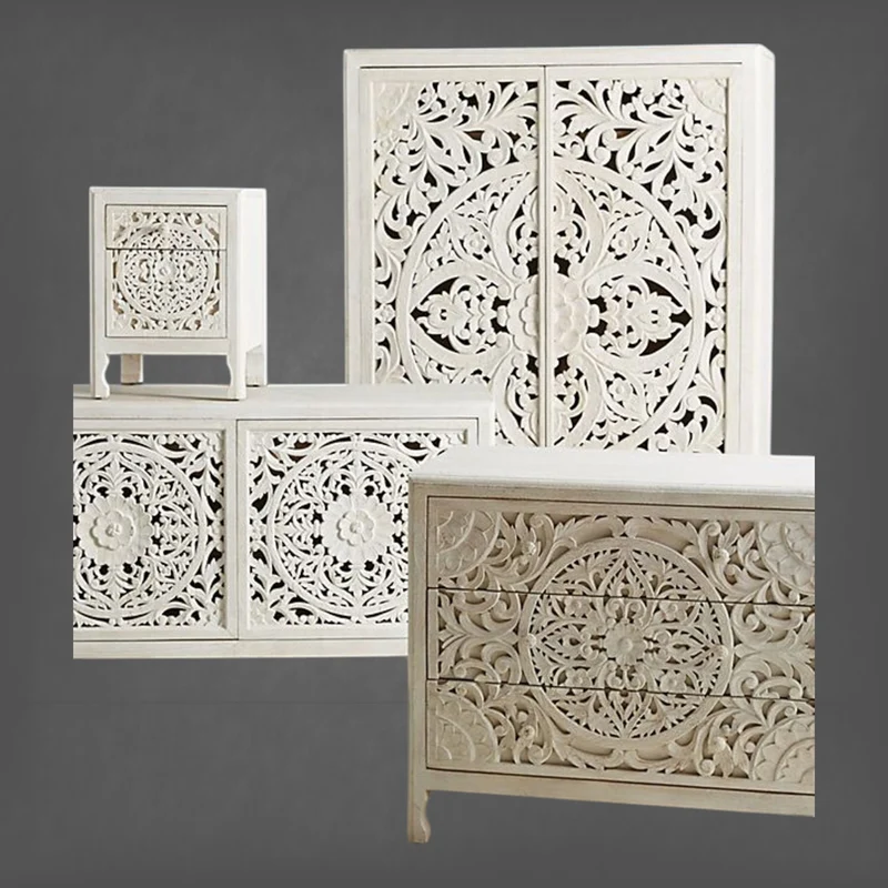 Lombok Handcarved 2 Door Wardrobe White