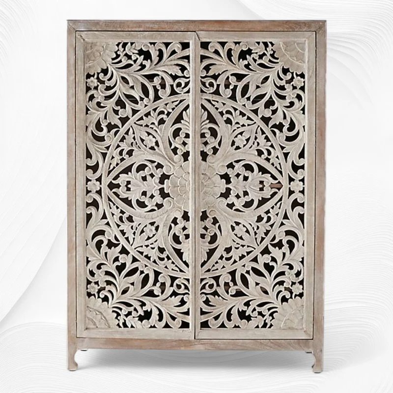 Lombok Handcarved 2 Door Wardrobe White Wash