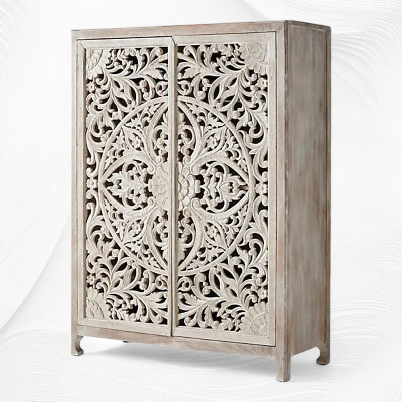 Lombok Handcarved 2 Door Wardrobe White Wash